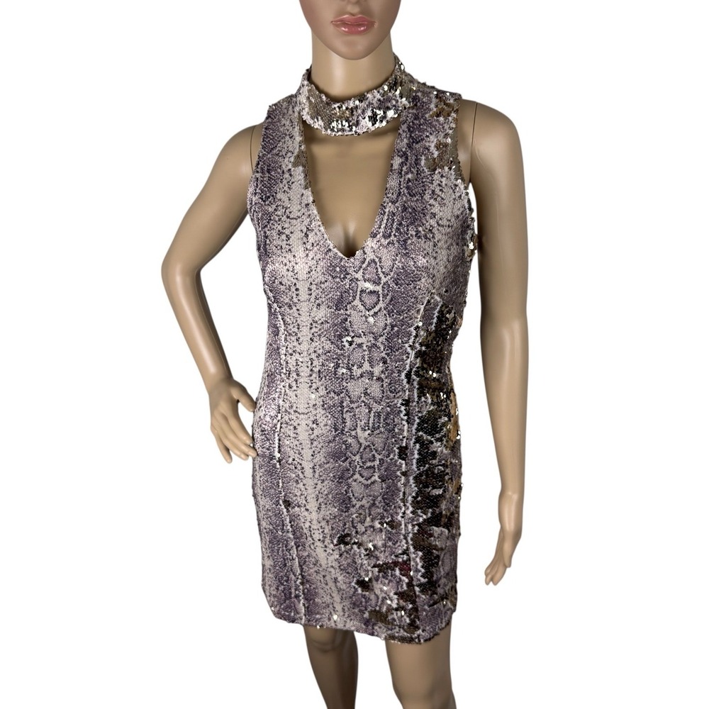 Fab'rik Bodycon Sequins Snakeskin Miniβ Dress Sz S Cocktail Party Club Sexy Date
